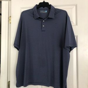 ROUNDTREE & YORKE PERFORMANCE Polo Striped Shirt Men’s Size 2XB Navy Blue EUC